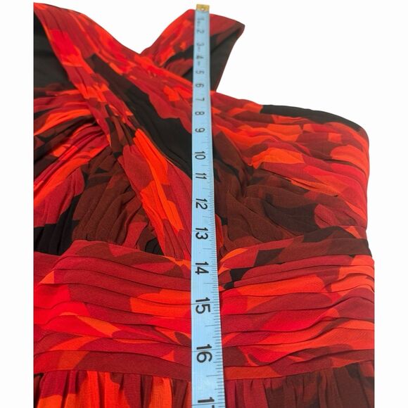 Calvin Klein Floral Halter Maxi Dress Chiffon Classic Size 4 Red Black Formal 🌺 - Picture 6 of 15